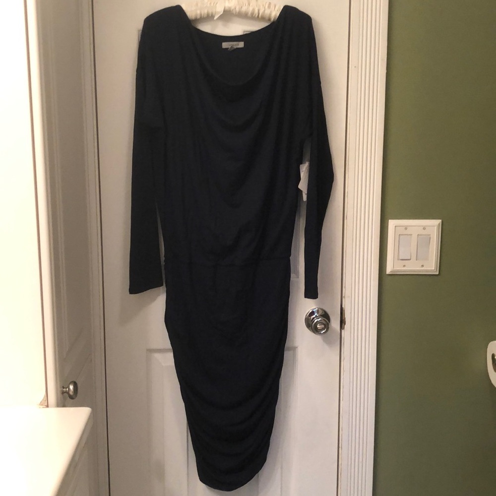 Athleta Solstice Dress Ruched Cowl Neck Navy Blue